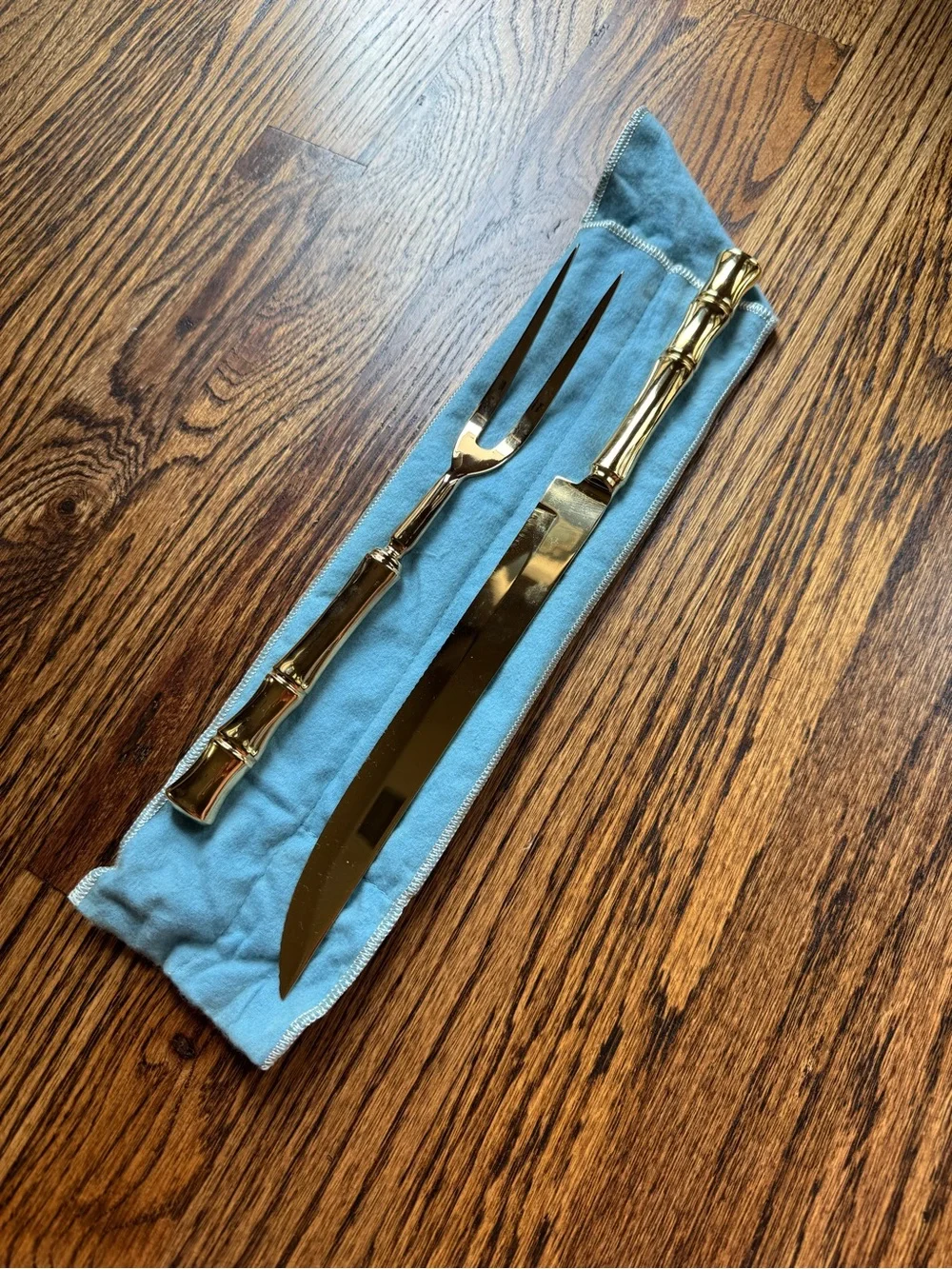 Vintage Gold Bamboo-Style Carving Knife and Fork Set